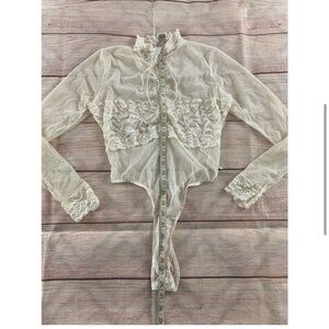 Vintage Fredericks Of Hollywood Women's Sheer Mesh Long Sleeve Body Suit - Mediu
